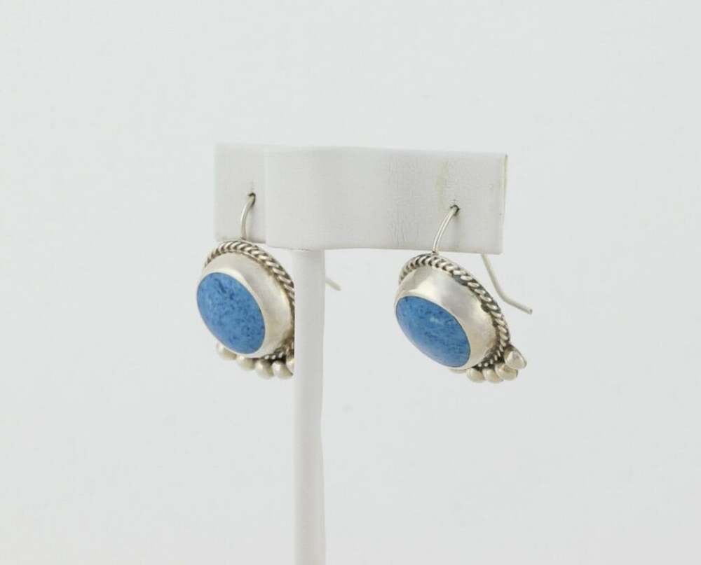Sterling Silver Sodalite Earrings Dangle Drop 1" x 3/4" Vintage Mexico - Picture 5 of 7